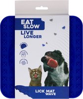 Eat Slow Live Longer Likmat Golf - 20 x 20 cm - Anti-schrok Mat - Slowfeeder - Snuffelmat - 100% siliconen - Vaatwasserbestendig - Voor Hond of Kat - Blauw