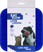 Eat Slow Live Longer Likmat Kwartet - 20 x 20 cm - Snuffelmat - Anti-schrok Mat - Slowfeeder - 100% Siliconen - Vaatwasserbestendig - Blauw