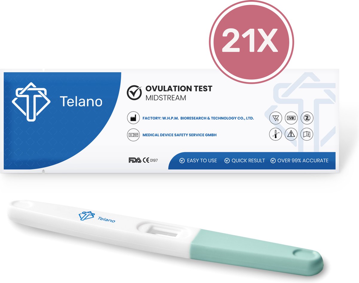 Goedkoopste Telano Ovulatietest Midstream 21 stuks Gevoelig - 1x Zwangerschapstest