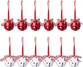 12 Stuks - Kerstboom Bellen - Metalen Kerstbellen met Linten - Decoratieve Kerstversiering - Set van 12 - Rode en Witte