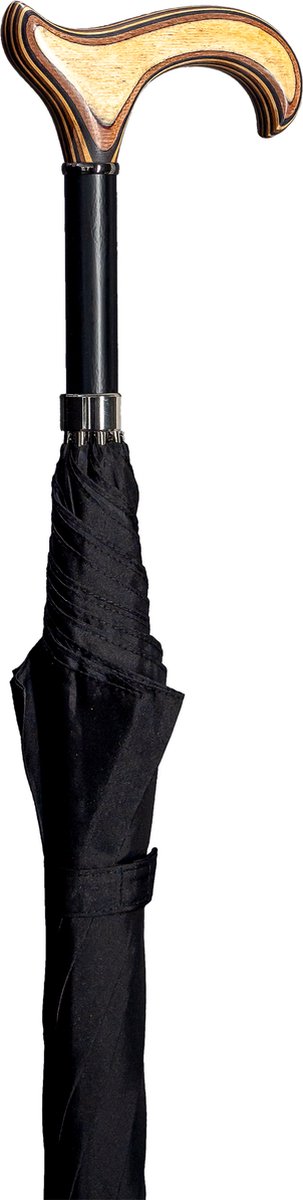 Gastrock - Paraplu wandelstok - Zwart - Lengte 92 cm - Doorsnee doek 108 cm - Doek van polyester - Aluminium frame - Derby handvat van gelamineerd hout - 8 baleinen - Wandelstok met paraplu - Wandelstok voor dames en heren
