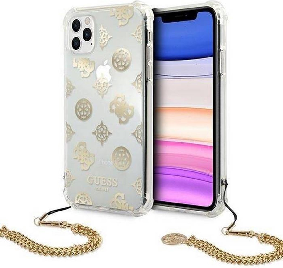 Guess Peony Back Case met Strap - Geschikt voor Apple iPhone 11 Pro (5.8") - Goud