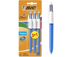 foto van BIC 4 Kleuren Pen - 3 Klassieke 4 Kleuren Balpennen met Kliksysteem - Rood Zwart Blauw Groen - Medium Punt (1 mm) - 3 Stuks