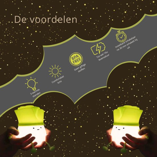 Nachtlampje Baby - Preitje - LED - USB Oplaadbaar - Nachtlampje babykamer - Nachtlampje kinderen - babykamer nachtlampjes - Dimbaar - Nachtlampjes - 3 standen - cadeau van Goodston — afbeelding 3