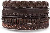 Set van 3 bruine armbanden met houten kralen en leer