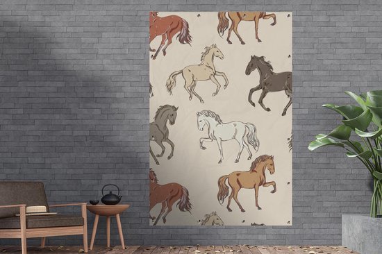 Décoration murale Paarden - Wit - Grijs - Filles - Enfants - Meiden - 120x180 cm - Poster jardin - Toile jardin - Poster extérieur