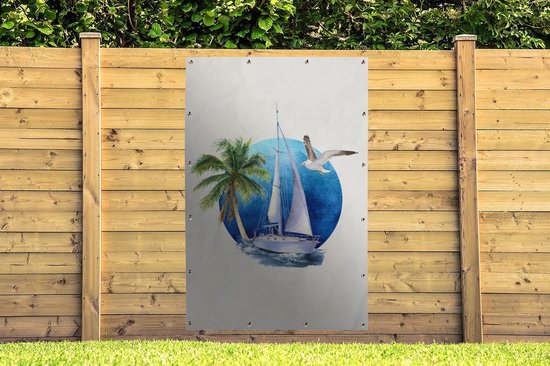 Décoration murale Voilier - Mer - Aquarelle - 120x180 cm - Poster jardin - Toile jardin - Poster extérieur