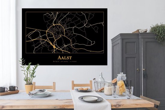 Poster Carte - Alost - Zwart - Or - 180x120 cm XXL