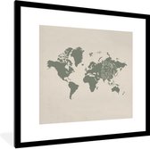 Fotolijst incl. Poster - Wereldkaart - Leeuw - Grijs - 40x40 cm - Posterlijst