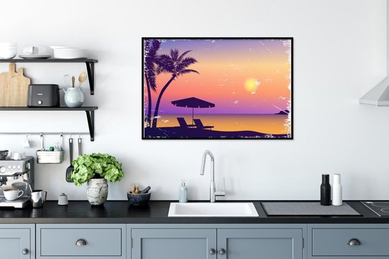 Cadre photo avec affiche - Plage - Chaise - Parasol - Nuit - 120x80 cm - Cadre pour affiche