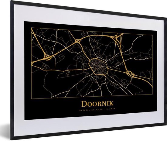 Cadre photo avec affiche - Carte - Tournai - België - Or - Zwart - 60x40 cm - Cadre pour affiche