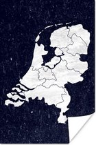 Affiche Carte - Pays- Nederland - Wit - 20x30 cm