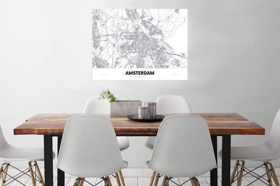 Poster Kaart - Amsterdam - Simpel - 80x60 cm