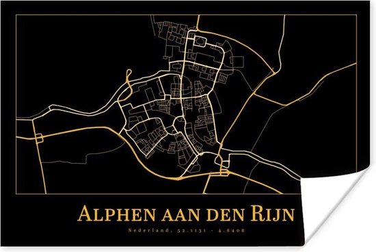 Poster Kaart - Alphen aan den Rijn - Zwart - Goud - 60x40 cm