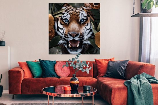 Affiche Tigre - Feuille - Animaux - 100x100 cm XXL