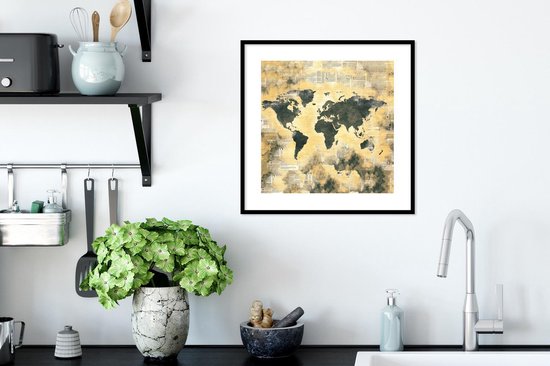 Poster in lijst - Fotolijst 40x40 cm - Posters - Wereldkaart - Vintage - Kranten - Posterlijst zwart - Decoratie - Wanddecoratie woonkamer - Muurdecoratie slaapkamer
