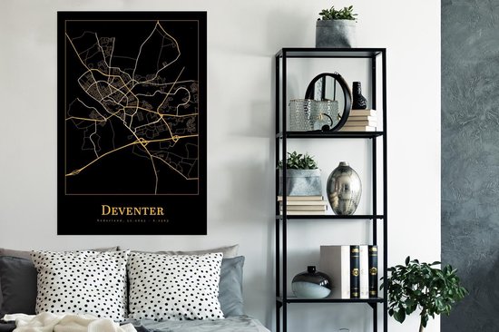 Poster Carte - Deventer - Zwart - Or - 80x120 cm
