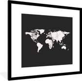 Affiche Zwart Wit - Wereldkaart - Zwart Wit - Marbre - 40x40 cm