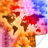 Muurdecoratie - Wereldkaart - Kleuren - Rook - 50x50 cm - Poster