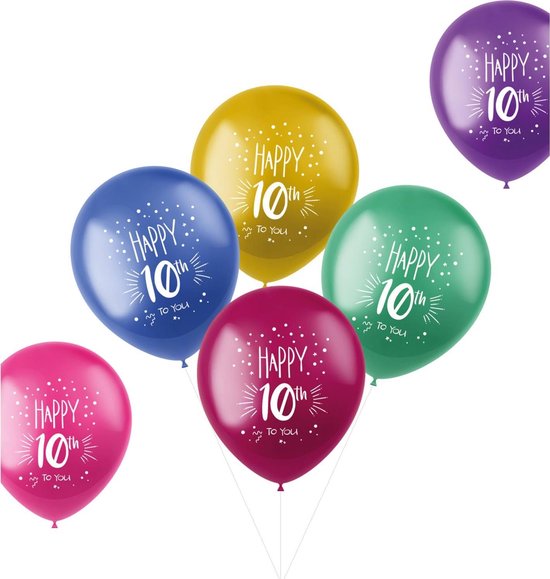 Folat - Gemar ballonnen Shimmer 10 Jaar Meerkleurig 33 cm - 6 stuks