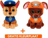 Ty Paw Patrol knuffel 2x zachte knuffels Chase en Zuma 15 cm met kleurplaat - schattig Kinder poppen speelgoed hondjes Nickelodeon