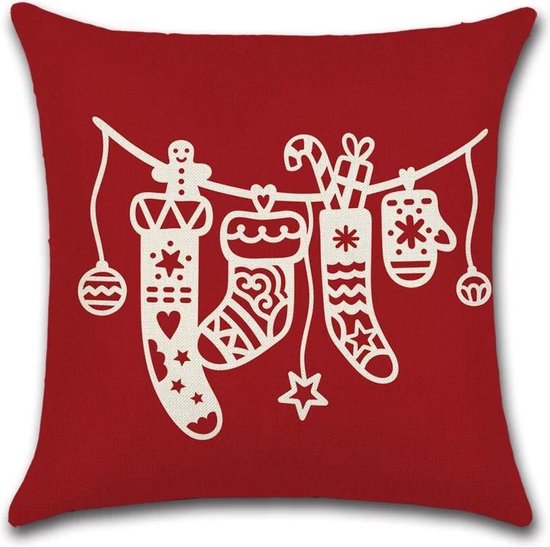 Kussenhoes Kerst - Kerstsokken - Kussenhoes - Kerst - 45x45 cm - Sierkussen - Polyester