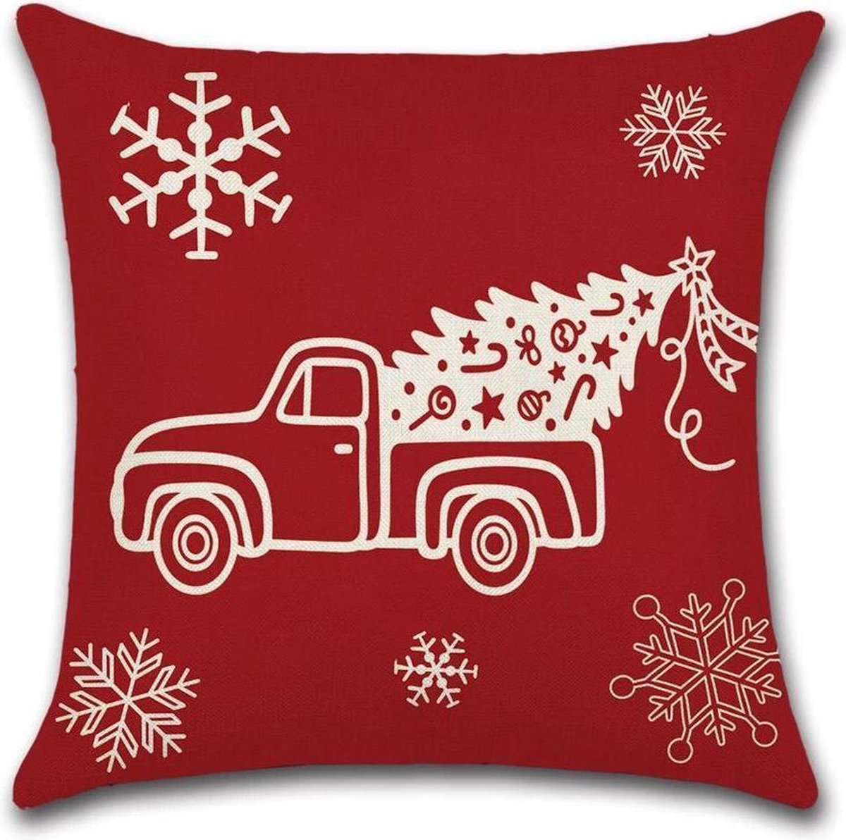 By Javy Kussenhoes Kerst - Sneeuwvlok & Auto - Kussenhoes - Kerst - 45x45 cm - Sierkussen - Polyester Rood