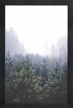 JUNIQE - Poster met houten lijst Misty Forest -13x18 /Grijs