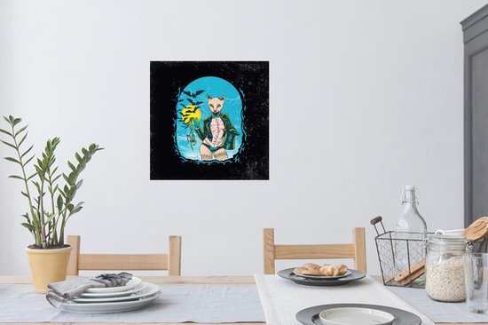 Stickers muraux - Vintage - Chat - Chapeau - 50x50 cm - Film adhésif