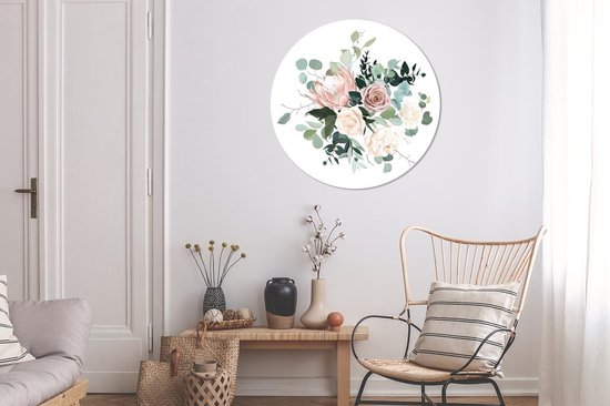 Cercle mural - Aluminium - Fleurs - Roses - Pivoine - ⌀ 90 cm