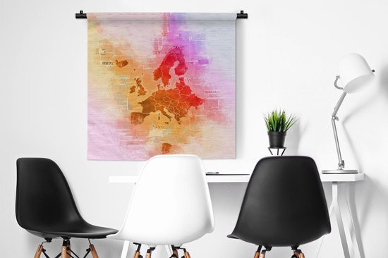 Tapisserie - Toile Murale - Carte - Europe - Peinture - Couleurs - 90x90 cm - Tapisserie