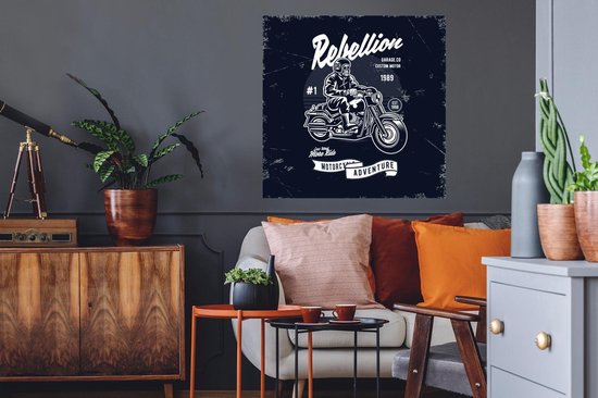Muurstickers - Sticker Folie - Motorfiets - Man - Retro - Quote - 80x80 cm - Plakfolie - Muurstickers Kinderkamer - Zelfklevend Behang - Zelfklevend behangpapier - Stickerfolie
