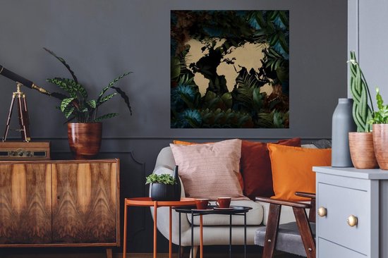 Stickers muraux - Wereldkaart - Fleurs - Blauw - 80x80 cm - Film adhésif