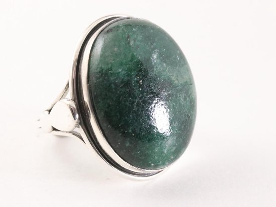 Grote ovale zilveren ring met groene aventurijn
