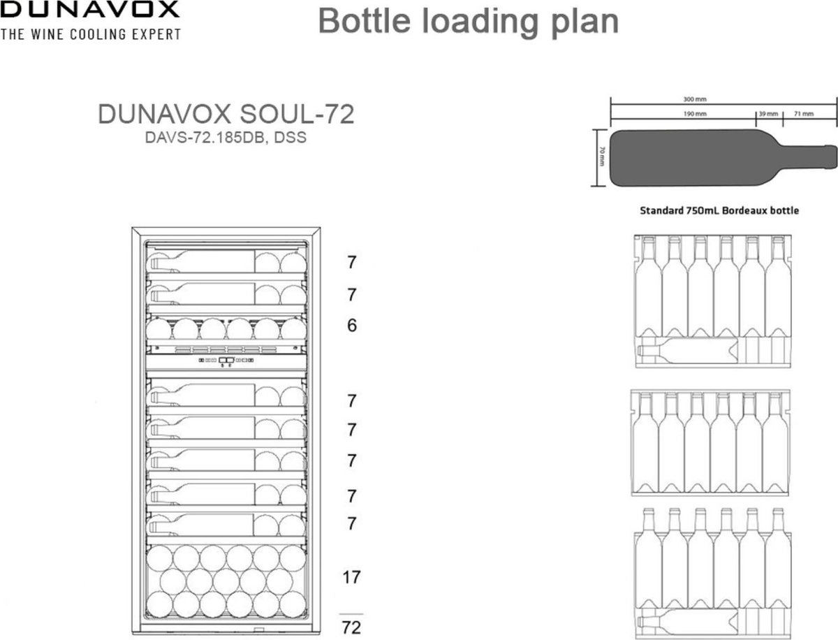 Dunavox Soul-72 Inbouwwijnkast 2 Temperatuurzones - afbeelding 3