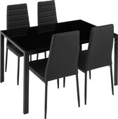 Eettafel Met 4 Stoelen Volledige Set - 5 Delige Meubelset - Lounge Stoelen - Eethoek - Elegant Ontwerp - Glazen Tafel - Krasvrij - Gehard Glas - PVC