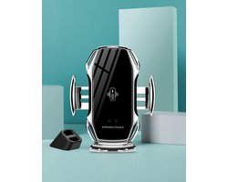 Pro-Care Excellent Quality® Qi Draadloze Auto Telefoonlader - Houder met Smart Infrarood Sensor (10W Snellader) - Wireless Telefoonlader - Telefoonhouder - Touch sensing open en dicht - Zilver/Aluminium