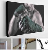 Close-up of boxer hand ready for fight. concept. Strong arms and clenched fists - Modern Art Canvas - Horizontal - 539938762 - 80*60 Horizontal
