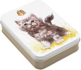Blikje Poesje en vlinder 14,5x10,5x3,5cm