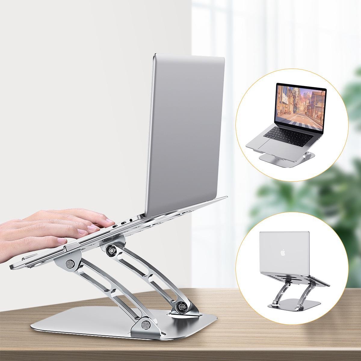 Laptop Standaard - Verstelbaar en Draagbaar - Laptop Verhoger met Koeling - Geschikt voor Macbook/iPad - Ergonomisch - 4.0 tot 17 Inch - Zilver Aluminiumlegering