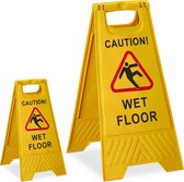 relaxdays 2 x waarschuwingsbord „Caution Wet Floor“ - klapbaar - gladde vloer bord - geel