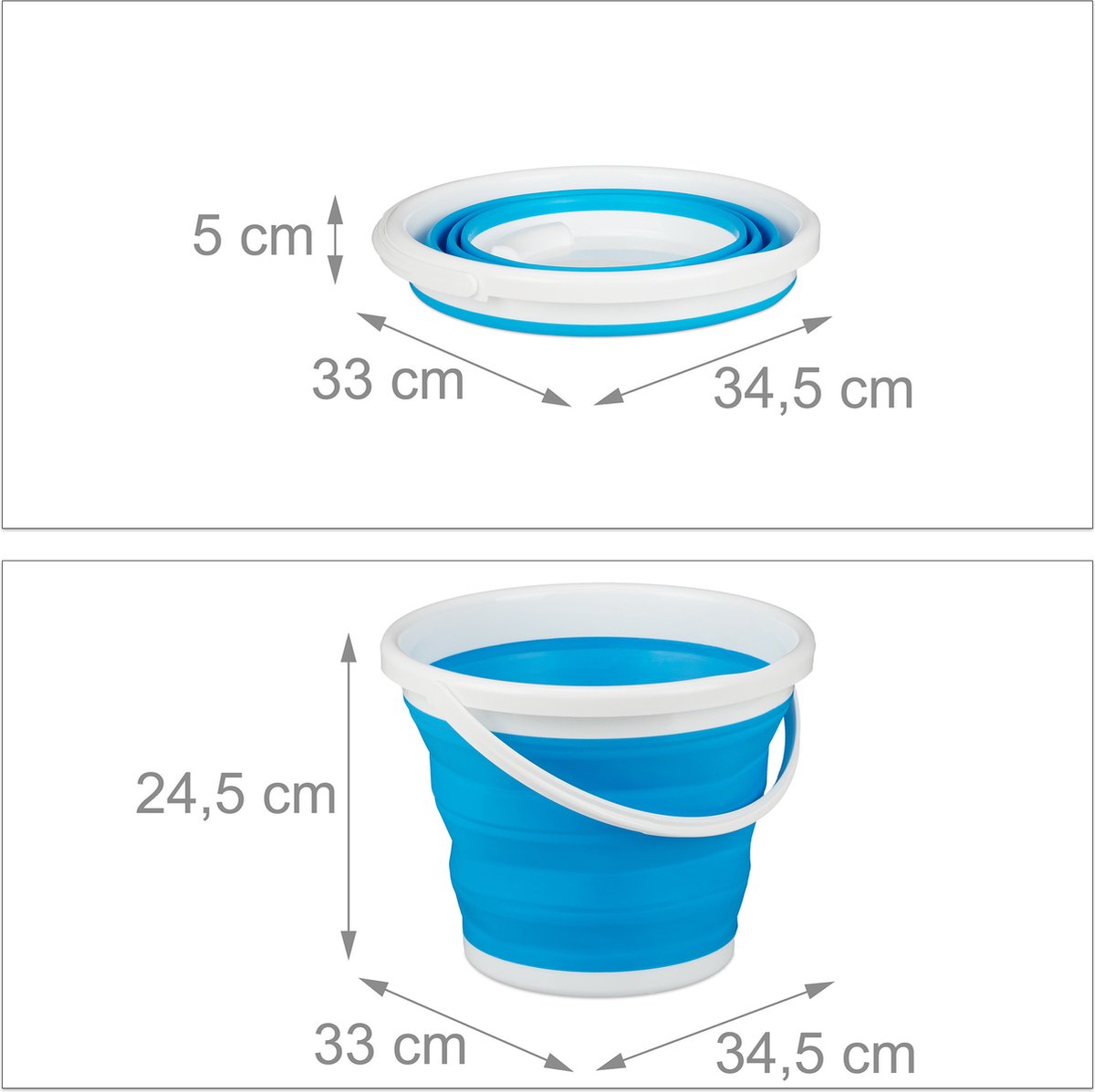 opvouwbare emmer - 10 l schoonmaakemmer - draagbaar - kunststof - blauw