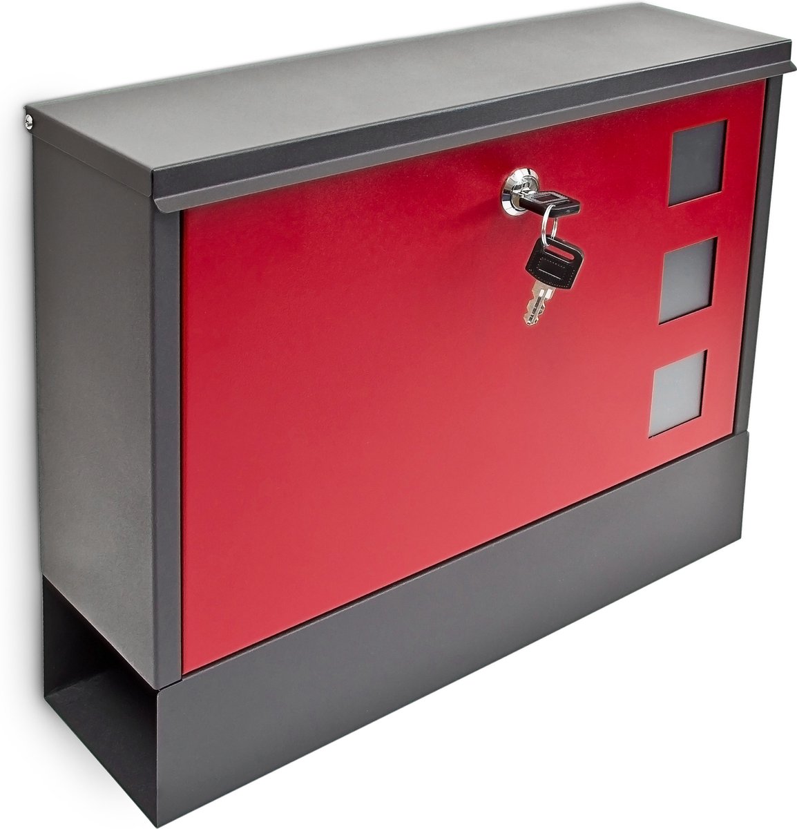 brievenbus met krantenrol - metaal - met slot - 30 x 36 x 10 cm - muur - zwart-rood