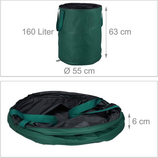 Relaxdays tuinafvalzak pop up - set van 3 - 160 liter - Ø 55 cm - voor onkruid - groen van Relaxdays — afbeelding 2