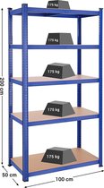 SONGMICS opbergplank met 5 legplanken, 200 x 100 x 50 cm, belastbaar tot 875 kg (175 kg per plank), heavy-duty plank, in hoogte verstelbare planken, versterkt stalen frame, blauw GLR050Q01