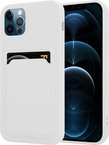 ShieldCase geschikt voor Apple iPhone 12 Pro Max siliconen hoesje met pasjeshouder - wit + glazen Screen Protector
