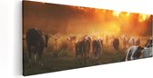 Artaza Canvas Schilderij Kudde Koeien In Weiland Bij Zonsondergang - 120x40 - Groot - Foto Op Canvas - Canvas Print