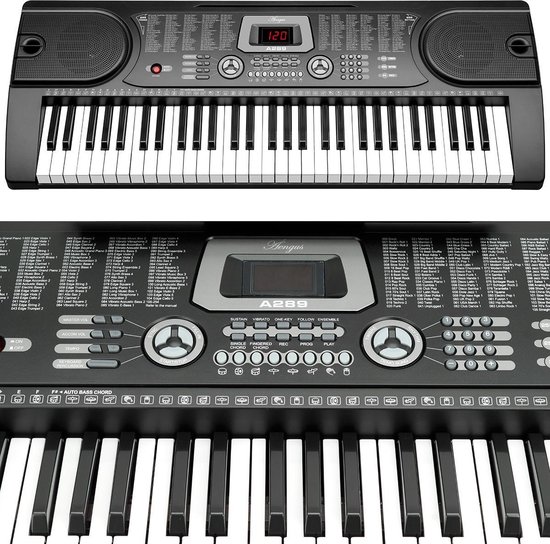 Áengus keyboard 61 toetsen, Piano met Standaard en Microfoon - A289