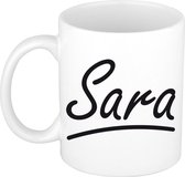 Sara naam cadeau mok / beker sierlijke letters - Cadeau collega/ moederdag/ verjaardag of persoonlijke voornaam mok werknemers