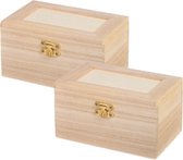 2x stuks houten kistjes met verdiepte deksel 13 x 9 cm - Hobby/knutselmateriaal